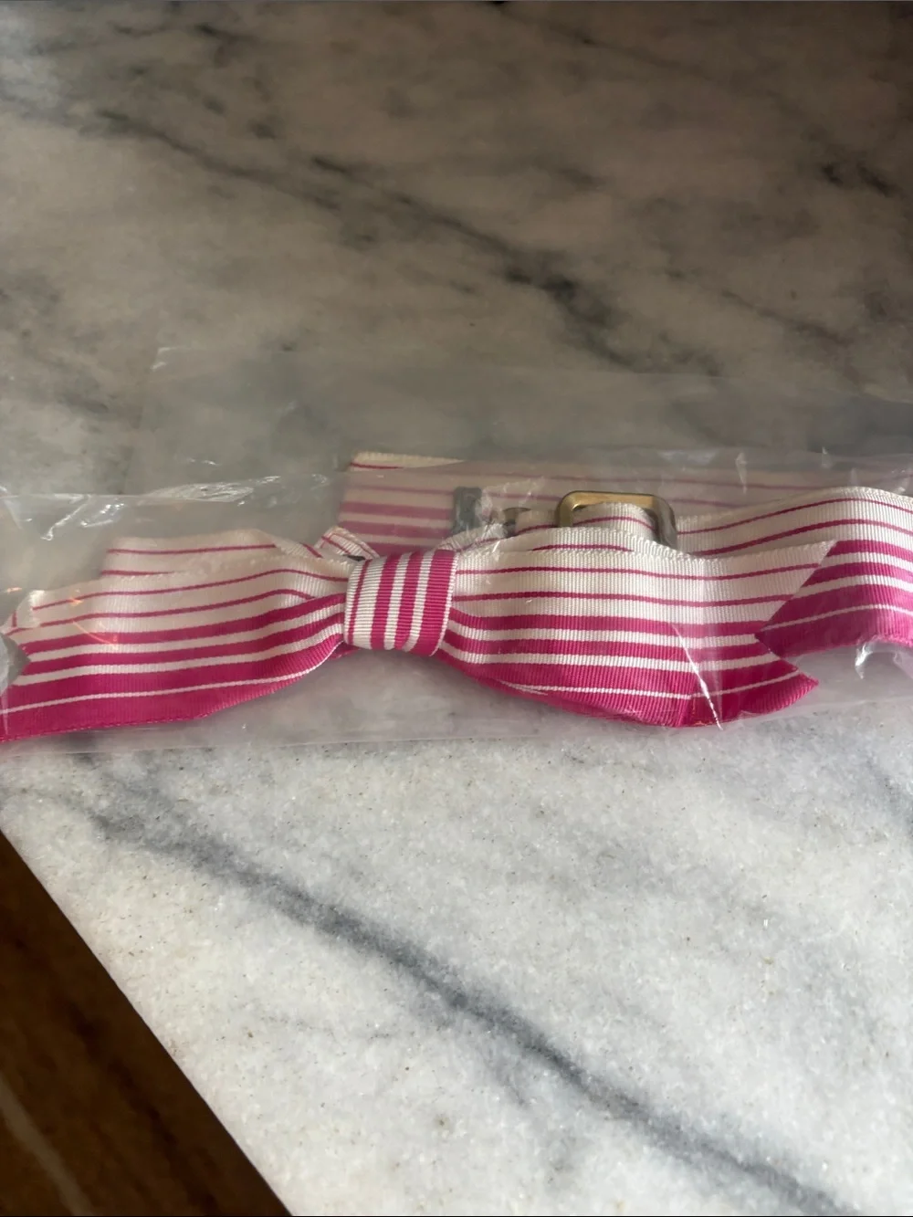 J. Crew Pink and White Striped Bow Belt